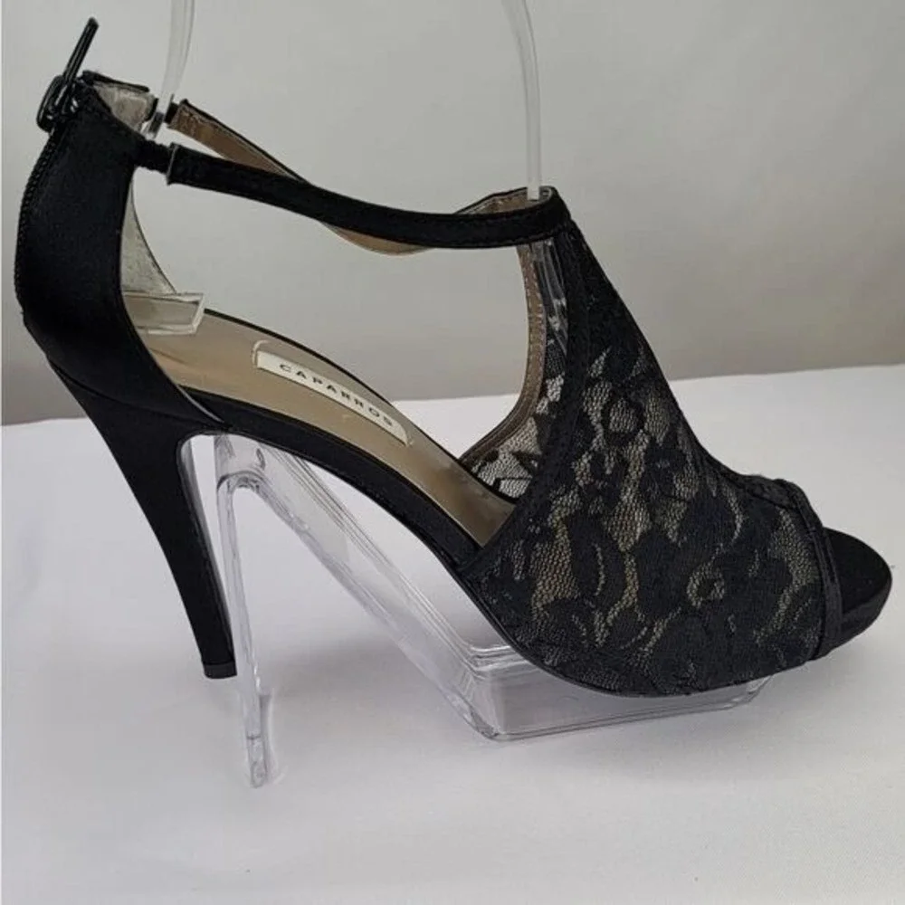 Caparros Black Lacey‎ Peep Toe Heels